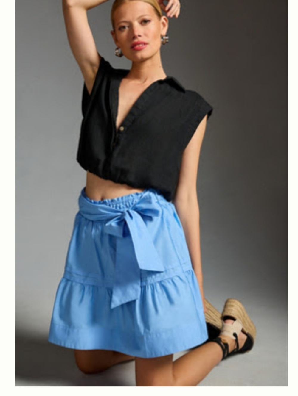 Anthropologie Sky Blue Tie-Waist Tiered Skirt